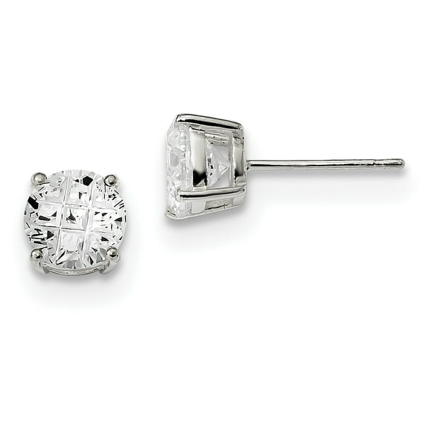 Sterling Silver 7mm Round Basket Set CZ Stud Earrings Sterling Silver 7mm Round Basket Set CZ Stud Earrings